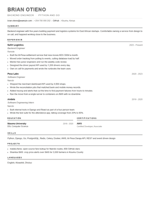Sample CV for a backend engineer