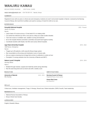 Sample CV for an ICU nurse